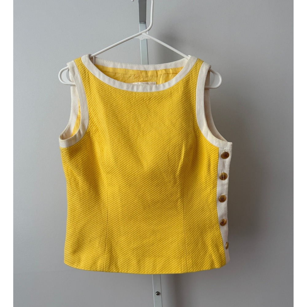 Laura Madrigano 10 Yellow Top Textured Mod Vintage Designer Luxury Old Money